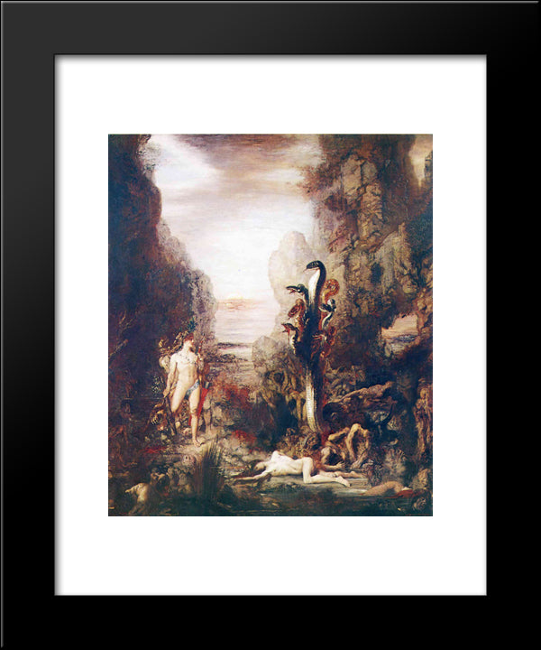 Hercules And The Hydra Lernaean 20x24 Black Modern Wood Framed Art Print Poster by Moreau, Gustave