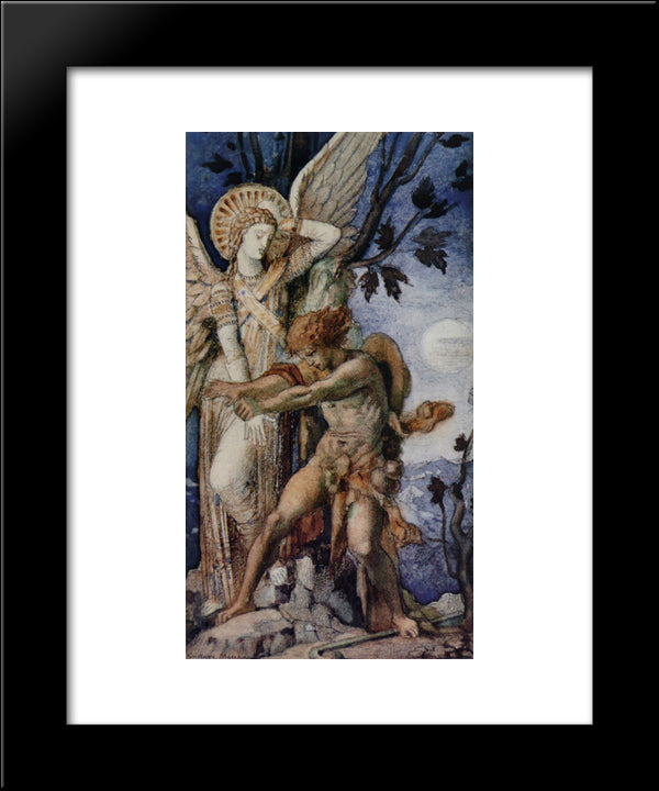 Jacob And The Angel 20x24 Black Modern Wood Framed Art Print Poster by Moreau, Gustave