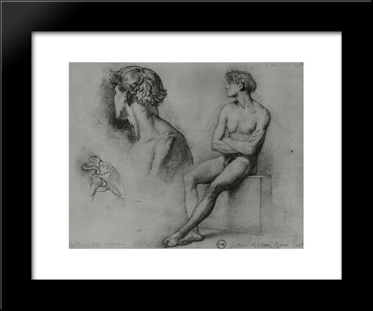 Male Nude And Other Studies 20x24 Black Modern Wood Framed Art Print Poster by Moreau, Gustave