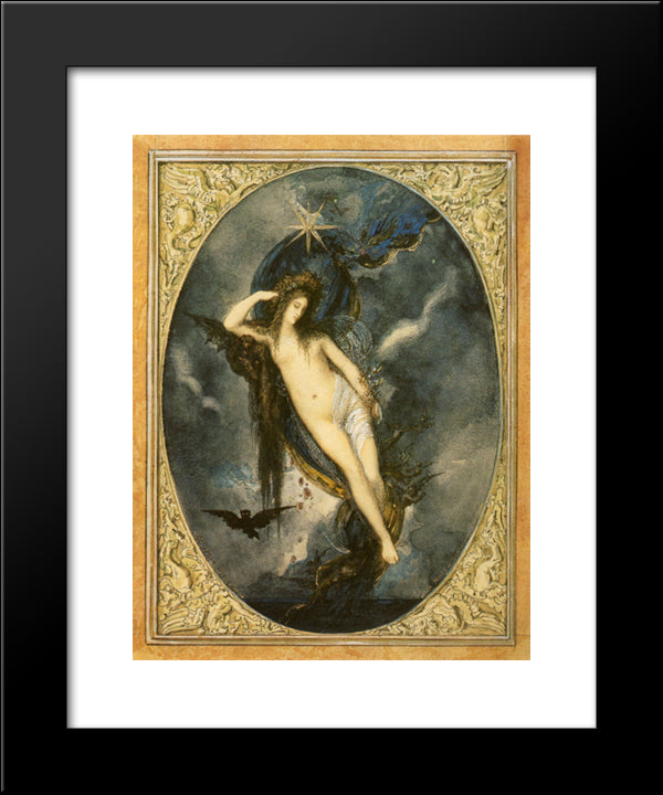 Night 20x24 Black Modern Wood Framed Art Print Poster by Moreau, Gustave