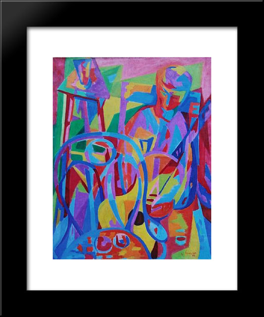 La Guitare 20x24 Black Modern Wood Framed Art Print Poster by Singier, Gustave