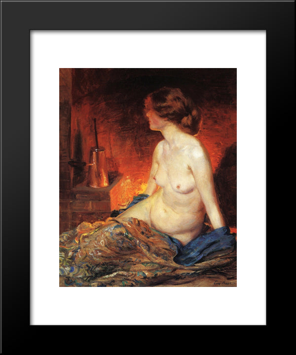 By The Fireside 20x24 Black Modern Wood Framed Art Print Poster by Rose, Guy
