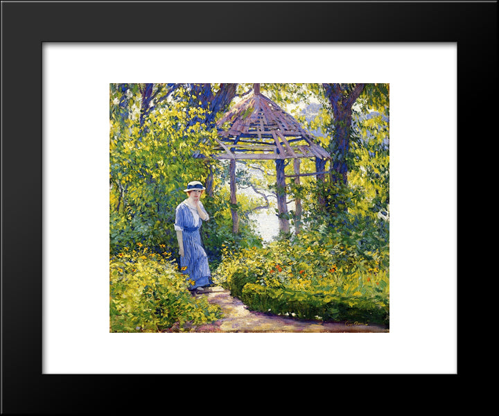 Girl In A Wickford Garden, New England 20x24 Black Modern Wood Framed Art Print Poster by Rose, Guy