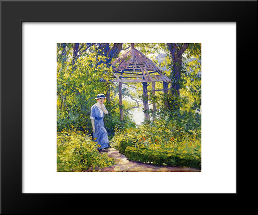 Girl In A Wickford Garden, New England 20x24 Black Modern Wood Framed Art Print Poster by Rose, Guy