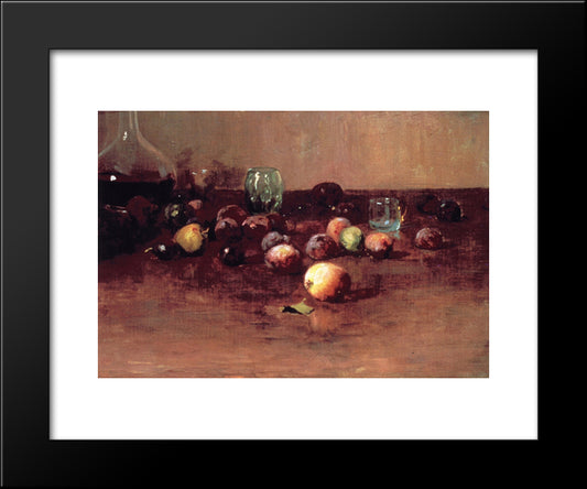 Plums, Waterglass And Peaches 20x24 Black Modern Wood Framed Art Print Poster by Rose, Guy