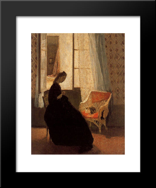 Woman Sewing At A Window 20x24 Black Modern Wood Framed Art Print Poster by John, Gwen