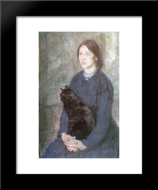 Young Woman Holding A Black Cat 20x24 Black Modern Wood Framed Art Print Poster by John, Gwen