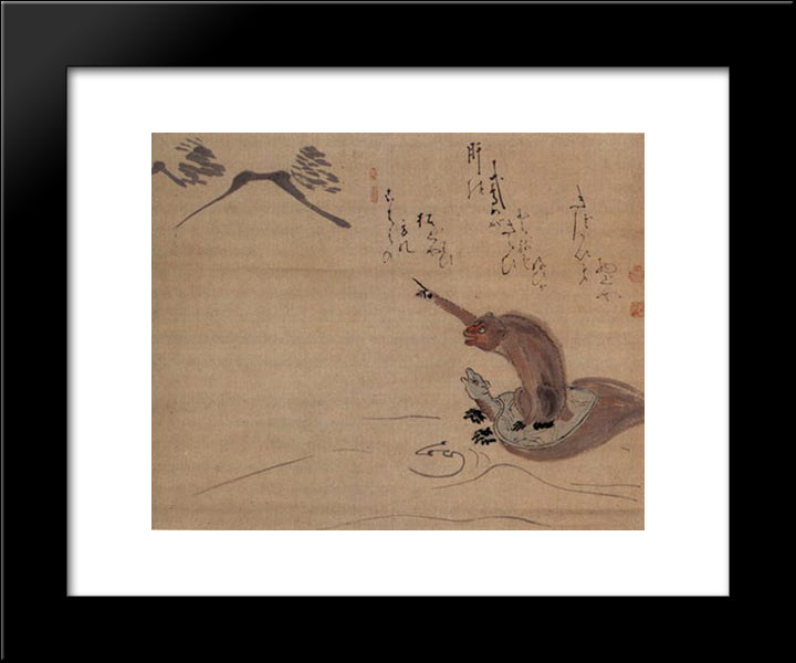 Monkey And Tortoise 20x24 Black Modern Wood Framed Art Print Poster by Hakuin, Ekaku
