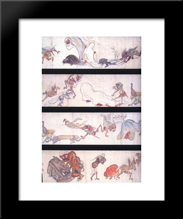 One Hundred Demons 20x24 Black Modern Wood Framed Art Print Poster by Hakuin, Ekaku