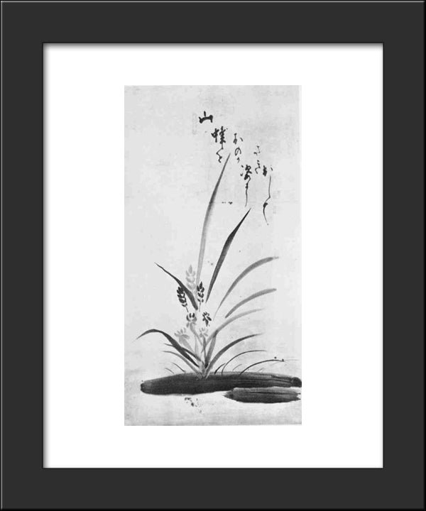 Orchid And Bee 20x24 Black Modern Wood Framed Art Print Poster by Hakuin, Ekaku