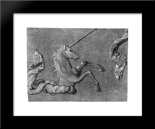 A Study Of Unicorn 20x24 Black Modern Wood Framed Art Print Poster by Baldung, Hans