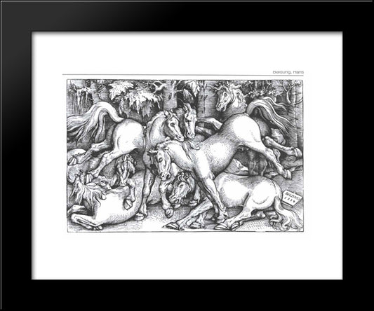 Group Of Seven Wild Horses 20x24 Black Modern Wood Framed Art Print Poster by Baldung, Hans