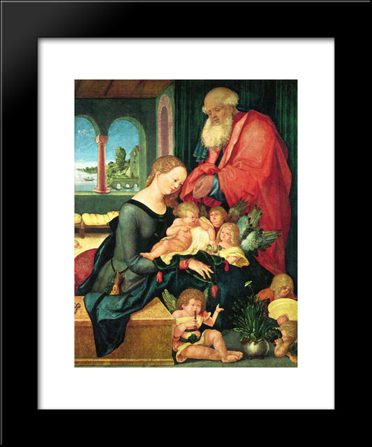 Holy Family In The Room With Five Angels 20x24 Black Modern Wood Framed Art Print Poster by Baldung, Hans