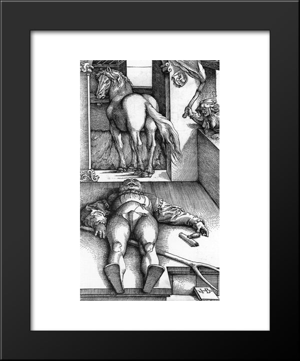 Sleeping Groom And Sorceress 20x24 Black Modern Wood Framed Art Print Poster by Baldung, Hans
