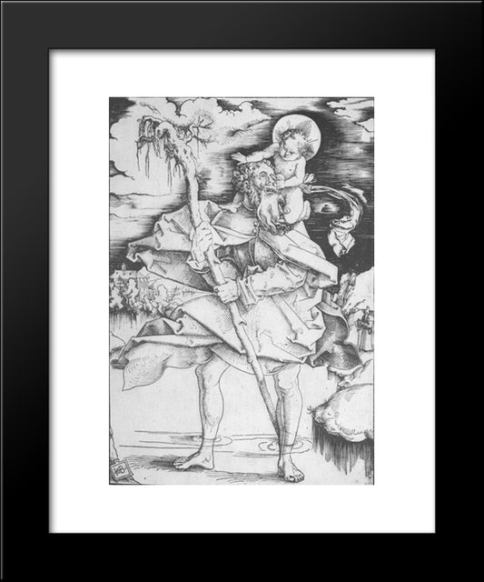 St Christopher 20x24 Black Modern Wood Framed Art Print Poster by Baldung, Hans