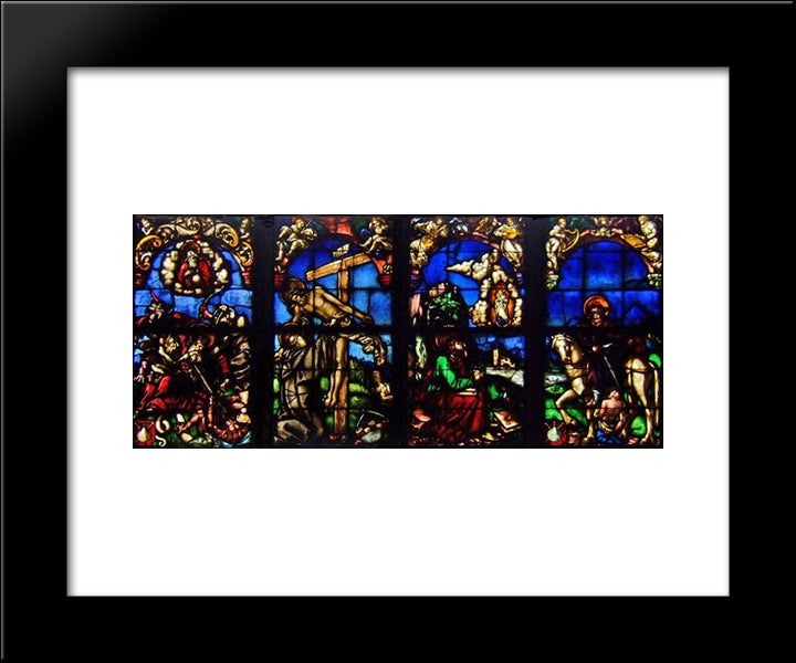 Stained Glass Windows In The Loch Family Chapel 20x24 Black Modern Wood Framed Art Print Poster by Baldung, Hans