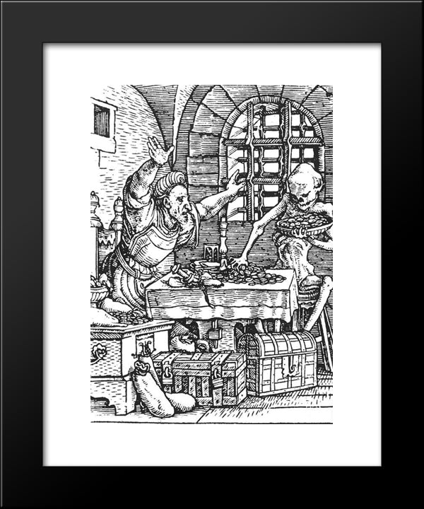 Death And The Miser, From The Dance Of Death 20x24 Black Modern Wood Framed Art Print Poster by Holbein the Younger, Hans