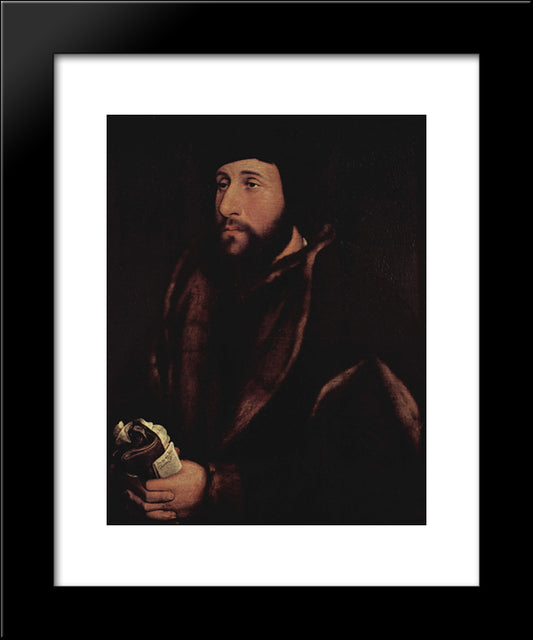 Portrait Of A Man With A Letter And Gloves 20x24 Black Modern Wood Framed Art Print Poster by Holbein the Younger, Hans
