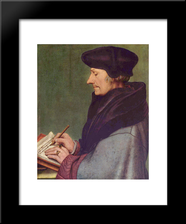 Portrait Of Erasmus Of Rotterdam Writing 20x24 Black Modern Wood Framed Art Print Poster by Holbein the Younger, Hans