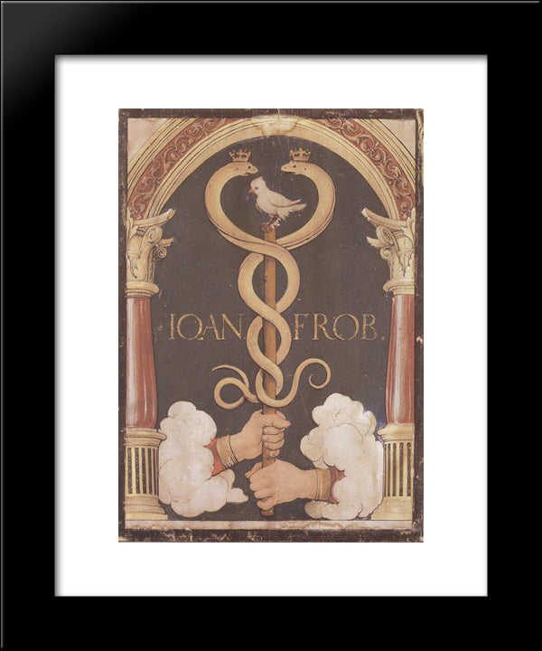 Printer'S Device Of Johannes Froben 20x24 Black Modern Wood Framed Art Print Poster by Holbein the Younger, Hans