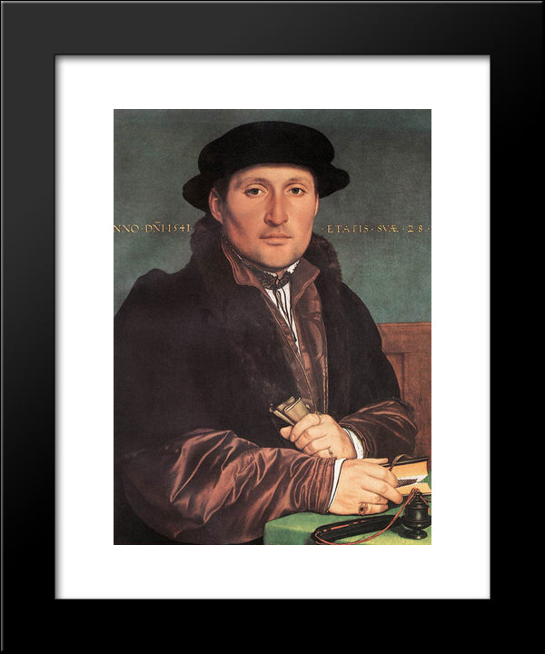 Unknown Young Man At His Office Desk 20x24 Black Modern Wood Framed Art Print Poster by Holbein the Younger, Hans