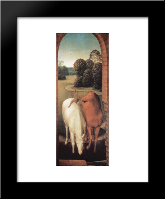 Allegorical Representation Of Two Horses And A Monkey 20x24 Black Modern Wood Framed Art Print Poster by Memling, Hans