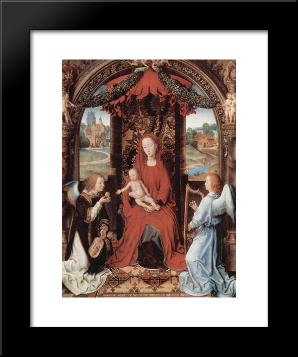 Madonna And Child Enthroned With Two Angels 20x24 Black Modern Wood Framed Art Print Poster by Memling, Hans