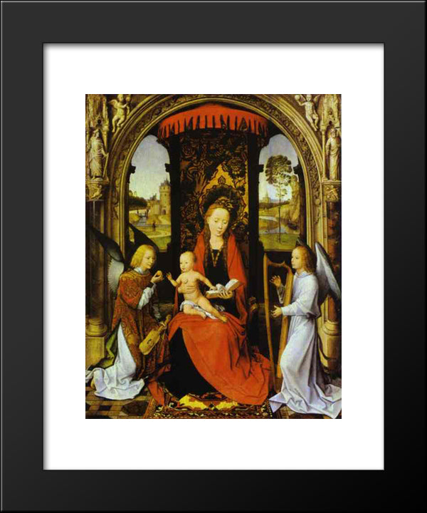 Madonna And Child With Angels 20x24 Black Modern Wood Framed Art Print Poster by Memling, Hans