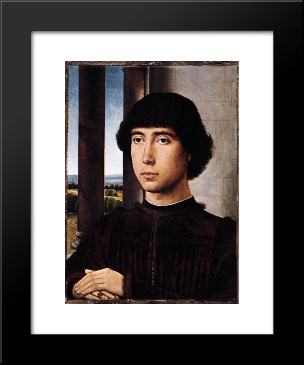 Portrait Of A Man At A Loggia 20x24 Black Modern Wood Framed Art Print Poster by Memling, Hans