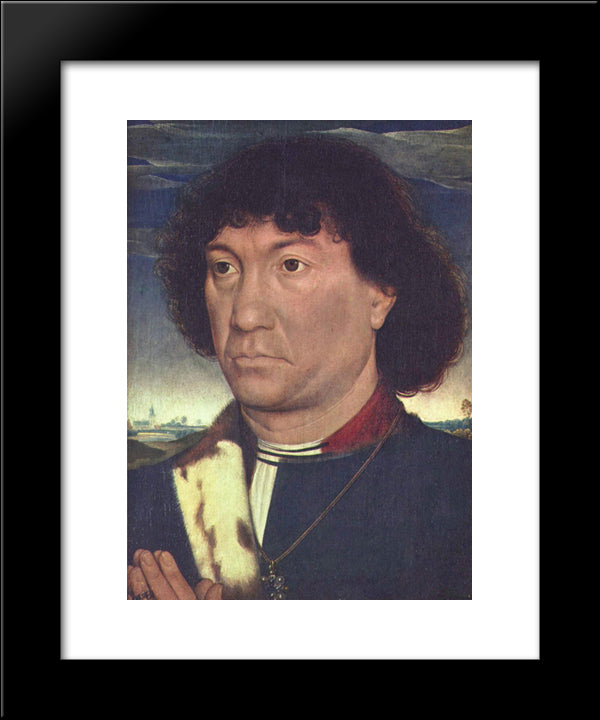 Portrait Of A Man At Prayer Before A Landscape 20x24 Black Modern Wood Framed Art Print Poster by Memling, Hans