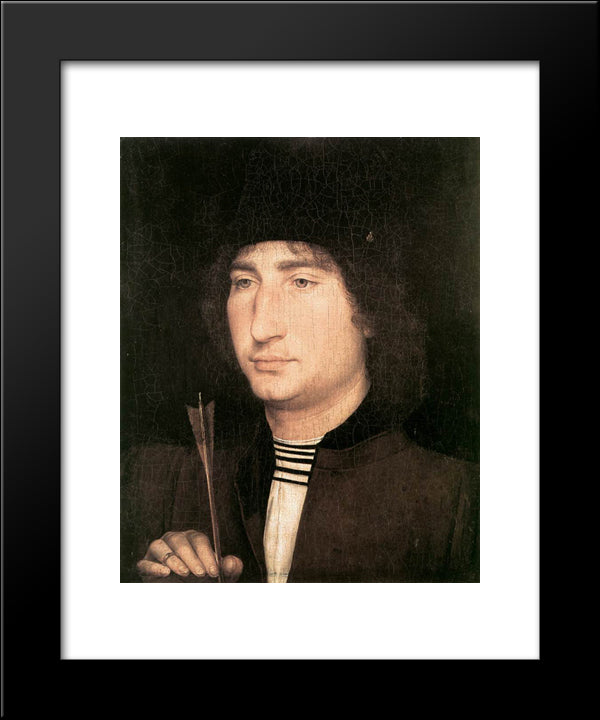 Portrait Of A Man With An Arrow 20x24 Black Modern Wood Framed Art Print Poster by Memling, Hans