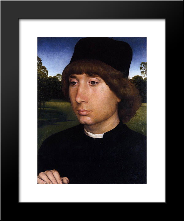 Portrait Of A Young Man Before A Landscape 20x24 Black Modern Wood Framed Art Print Poster by Memling, Hans