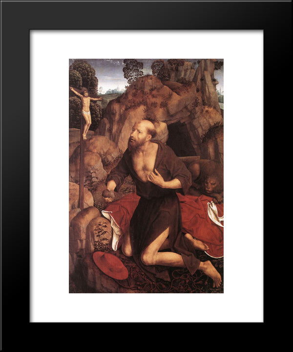St. Jerome 20x24 Black Modern Wood Framed Art Print Poster by Memling, Hans