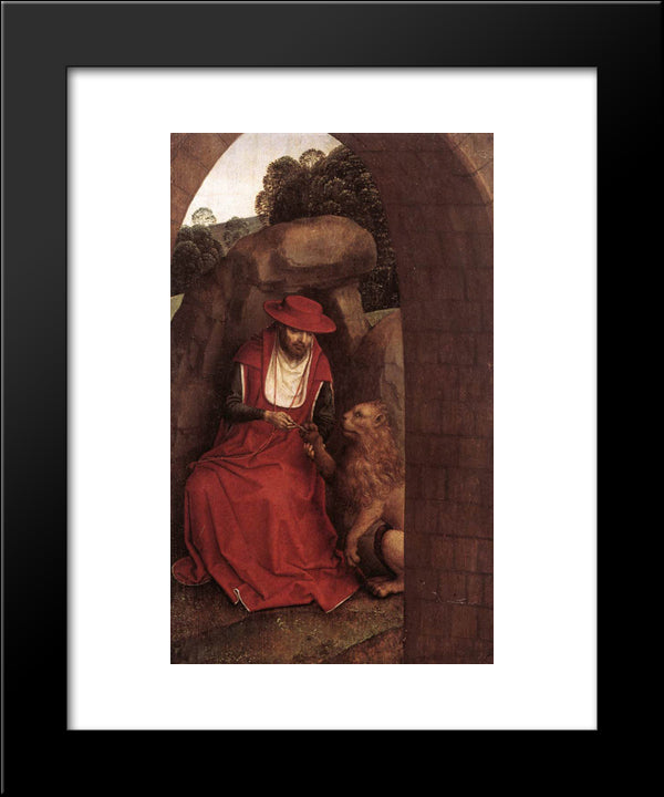 St. Jerome And The Lion 20x24 Black Modern Wood Framed Art Print Poster by Memling, Hans
