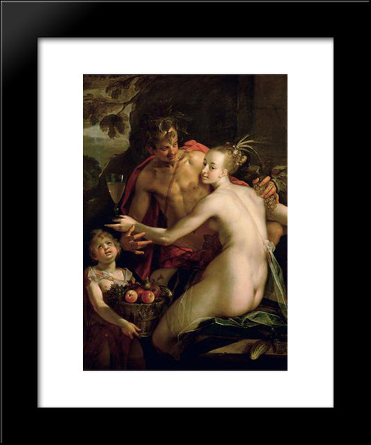 Bacchus, Ceres And Amor 20x24 Black Modern Wood Framed Art Print Poster by Aachen, Hans von