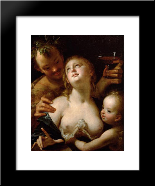 Bacchus, Venus And Cupid 20x24 Black Modern Wood Framed Art Print Poster by Aachen, Hans von