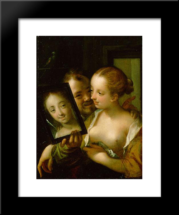 Couple With A Mirror 20x24 Black Modern Wood Framed Art Print Poster by Aachen, Hans von