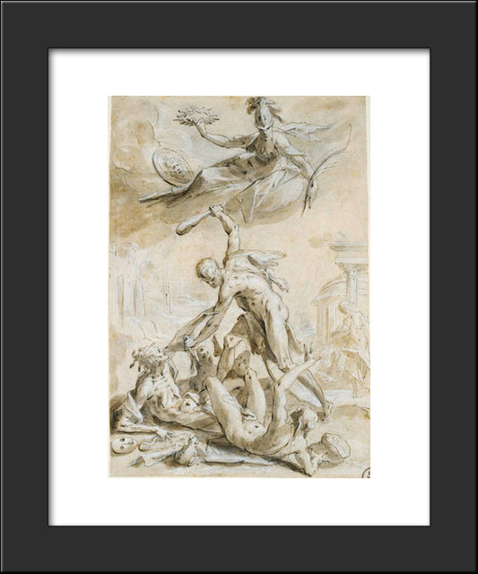 Hercules Defeating The Vices 20x24 Black Modern Wood Framed Art Print Poster by Aachen, Hans von