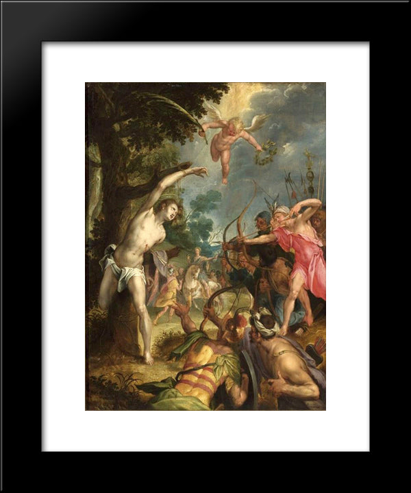 Martyrdom Of Saint Sebastian 20x24 Black Modern Wood Framed Art Print Poster by Aachen, Hans von