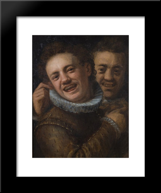 Two Laughing Men (Double Self-Portrait) 20x24 Black Modern Wood Framed Art Print Poster by Aachen, Hans von