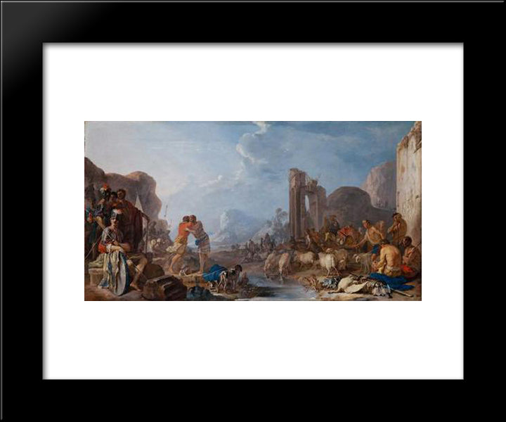 Versohnung Jakobs Mit Esau 20x24 Black Modern Wood Framed Art Print Poster by Schonfeld, Heinrich