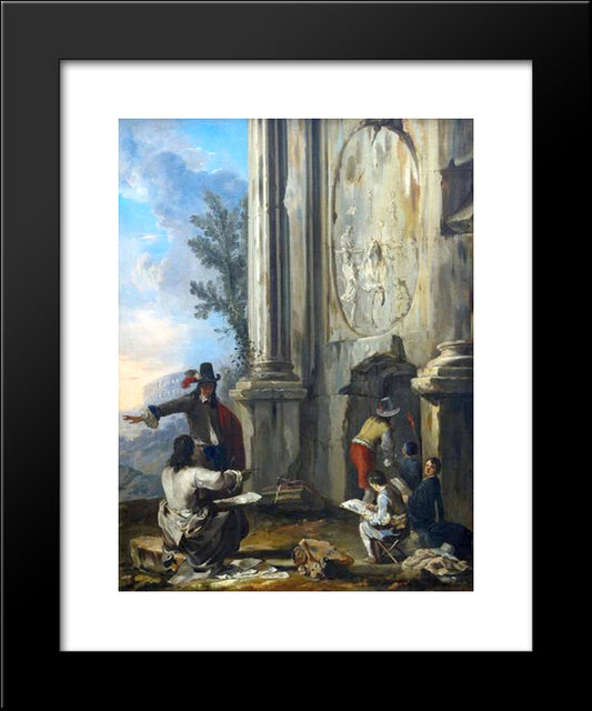 Zeichner In Romischen Ruinen 20x24 Black Modern Wood Framed Art Print Poster by Schonfeld, Heinrich