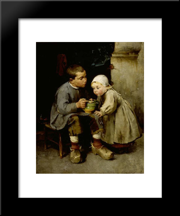 A Boy Feeding His Younger Sister 20x24 Black Modern Wood Framed Art Print Poster by Schjerfbeck, Helene