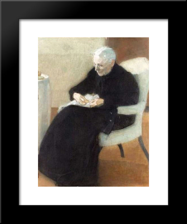 At Home Mother Sewing 20x24 Black Modern Wood Framed Art Print Poster by Schjerfbeck, Helene