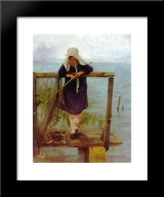 Girl Fishing 20x24 Black Modern Wood Framed Art Print Poster by Schjerfbeck, Helene