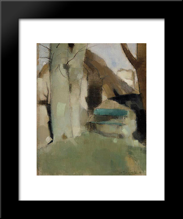 Green Bench 20x24 Black Modern Wood Framed Art Print Poster by Schjerfbeck, Helene