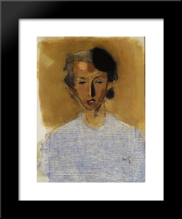 Portrait Of A Girl In Blue And Brown (Inez) 20x24 Black Modern Wood Framed Art Print Poster by Schjerfbeck, Helene