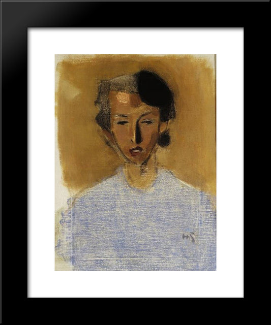 Portrait Of A Girl In Blue And Brown (Inez) 20x24 Black Modern Wood Framed Art Print Poster by Schjerfbeck, Helene