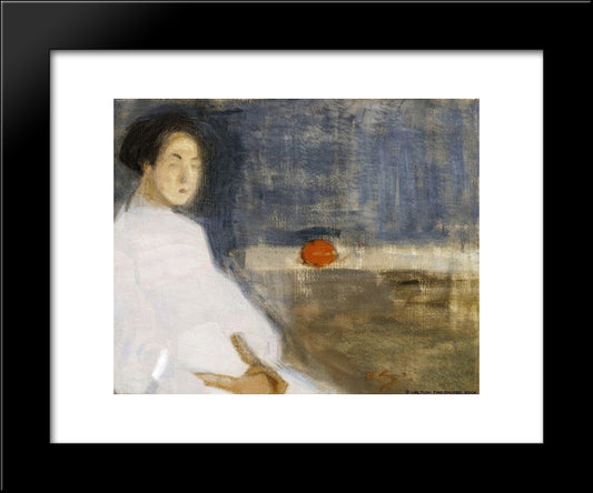 Seated Woman In White Dress 20x24 Black Modern Wood Framed Art Print Poster by Schjerfbeck, Helene