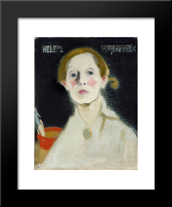 Self-Portrait With Black Background 20x24 Black Modern Wood Framed Art Print Poster by Schjerfbeck, Helene